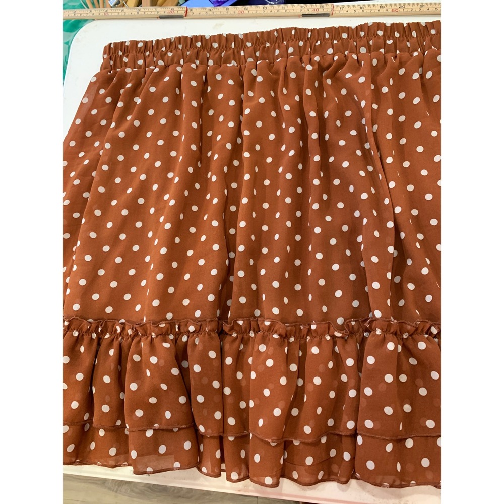 Brown Polka Dot Ruffle Hem Skirt 5XL Boho Retro Cottagecore‎ Women Skirt - Picture 3 of 6
